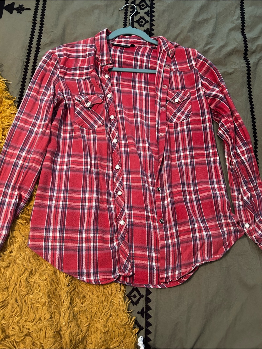 Red Plaid Button-Up Shirt